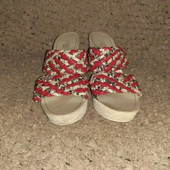 CERUTTI-Italy-Red Patent/Snakeskin Pattern Woven Leather Wedge-Sz 37-Excellent - Picture 3 of 7